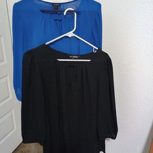 Express & Ann Taylor Royal Blue and Black Blouses, Set of 2.